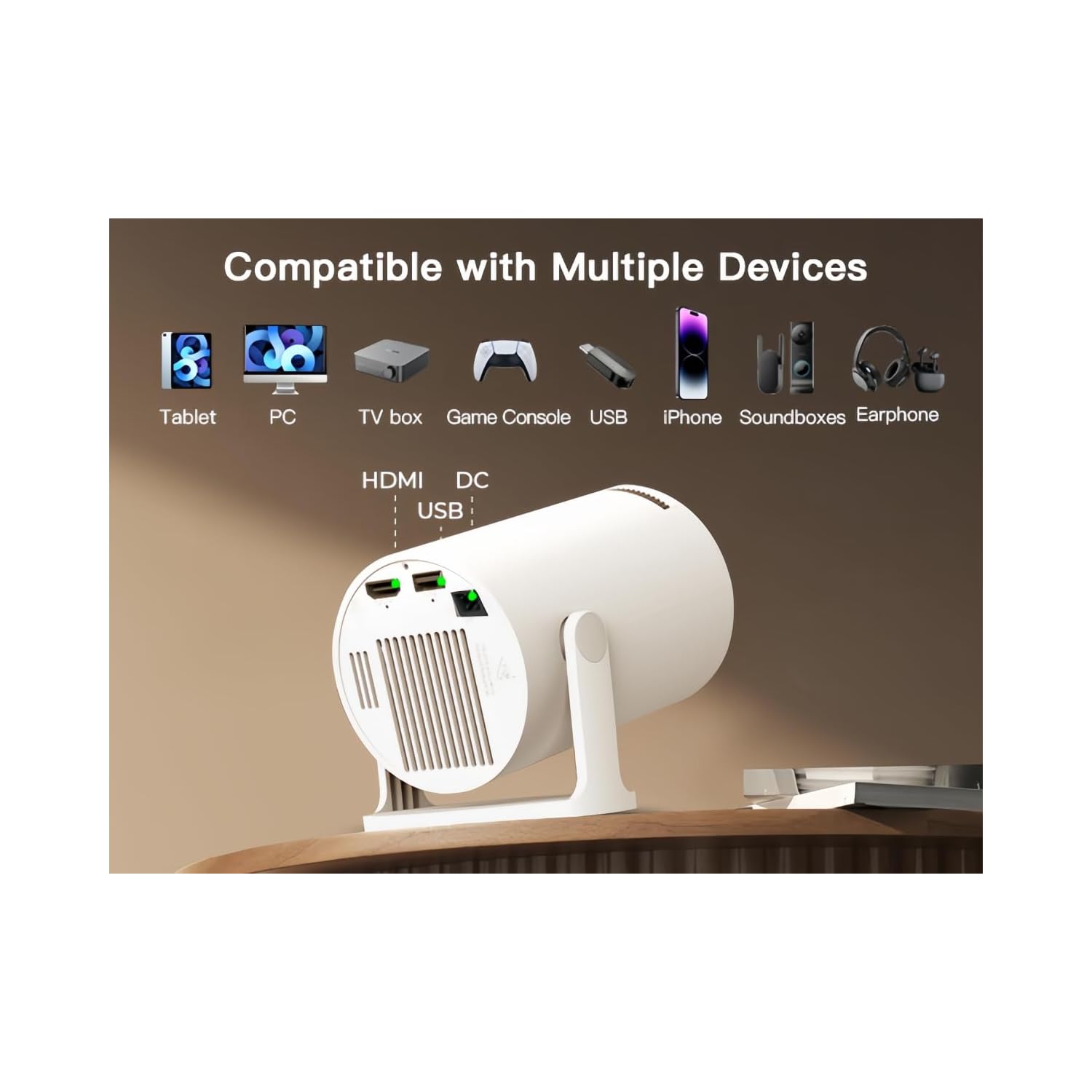 mmm Mini Projector, 2Smart Projector WiFi 6 Bluetooth, Native 720P 4K5 Support, 121212Small Home Cinema for Bedroom & Outdoor, Ceiling, Wireless, Android TV, Phone Mirroring, Movie, HY300Pro - Image 8