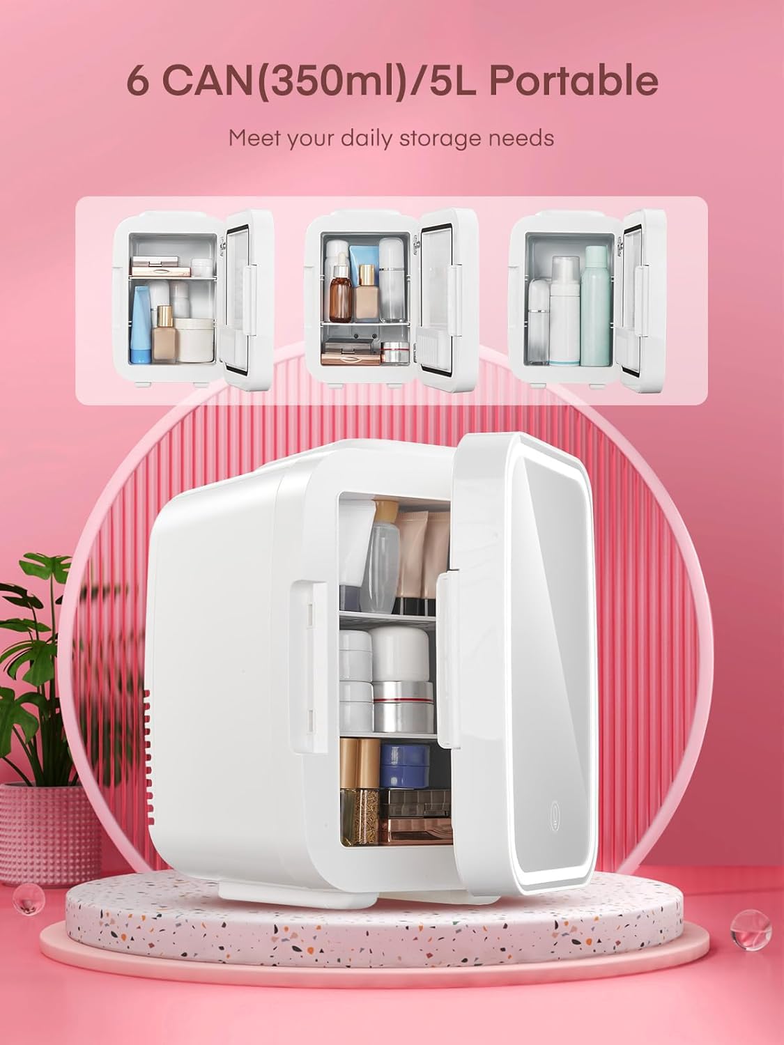 FOHERE Mini Fridge for Bedrooms 5L 6 Can Portable Skincare Fridge D