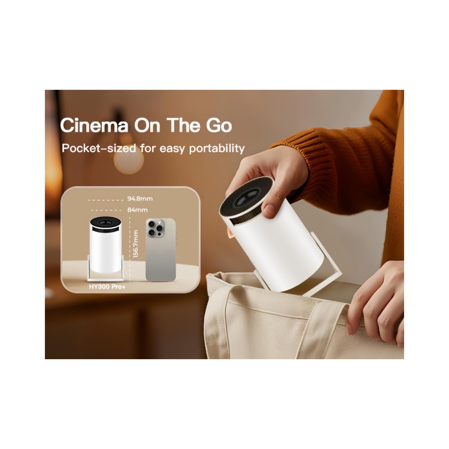 mmm Mini Projector, 2Smart Projector WiFi 6 Bluetooth, Native 720P 4K5 Support, 121212Small Home Cinema for Bedroom & Outdoor, Ceiling, Wireless, Android TV, Phone Mirroring, Movie, HY300Pro - Image 10