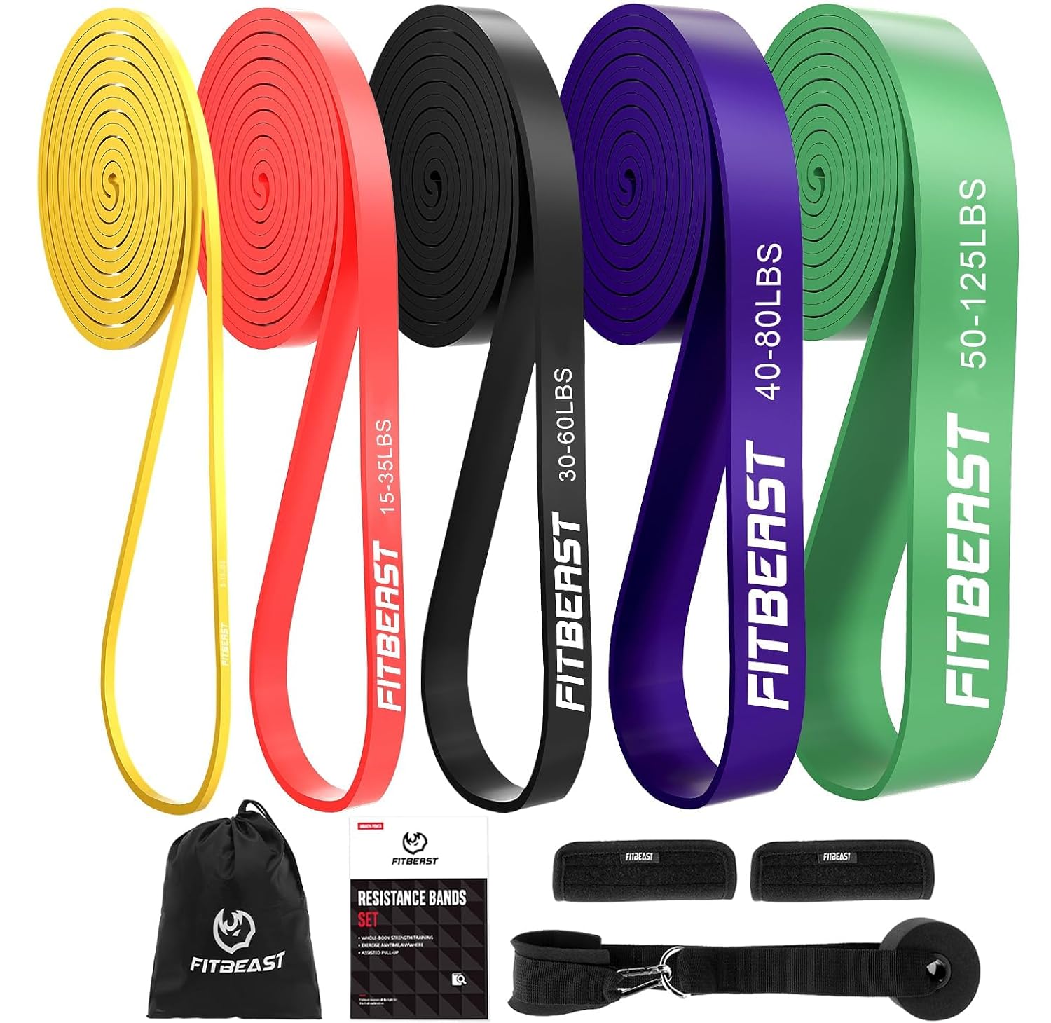 R21212RFFitBeast Pull Up Bands Set - 5 Niveaus Weerstandsband voor Full Body Training, Calisthenics, Yoga en Revalidatie - Duurzaam en Comfortabel