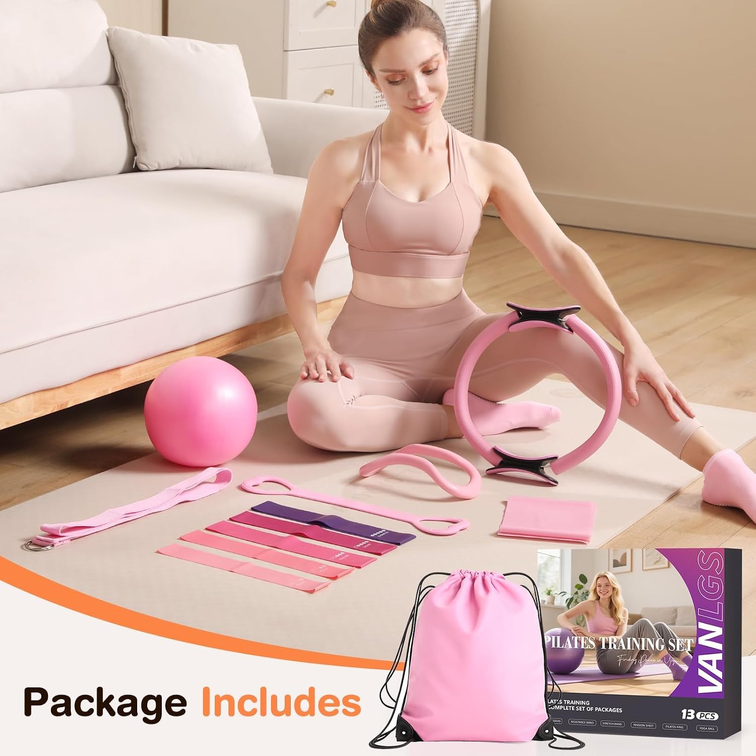 Pilates Kit 13Pcs Home Pilates Essentials Workout Kit with 13 Ring 1