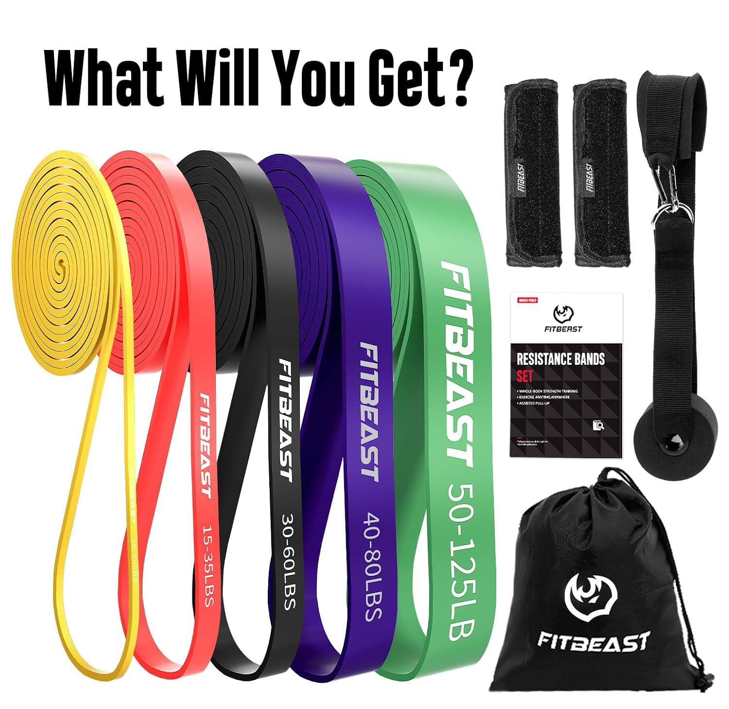 R21212RFFitBeast Pull Up Bands Set - 5 Niveaus Weerstandsband voor Full Body Training, Calisthenics, Yoga en Revalidatie - Duurzaam en Comfortabel - Image 5