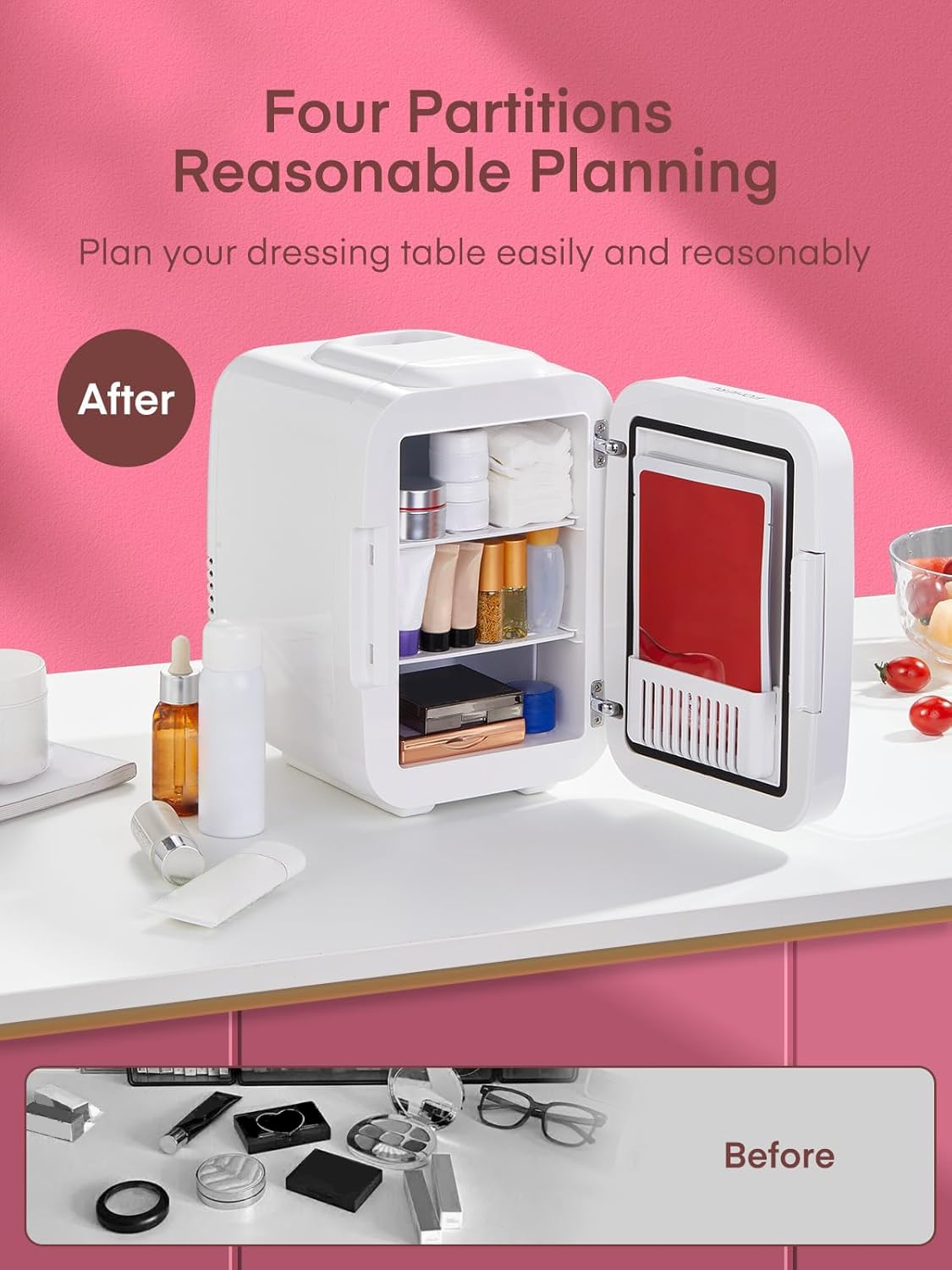 FOHERE Mini Fridge for Bedrooms 5L 6 Can Portable Skincare Fridge D