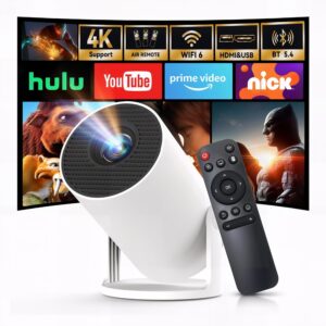 mmm Mini Projector, 2Smart Projector WiFi 6 Bluetooth, Native 720P 4K5 Support, 121212Small Home Cinema for Bedroom & Outdoor, Ceiling, Wireless, Android TV, Phone Mirroring, Movie, HY300Pro