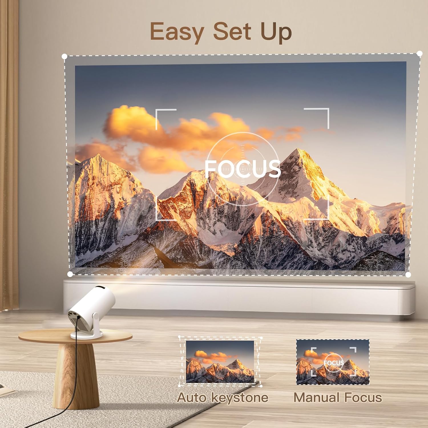 mmm Mini Projector, 2Smart Projector WiFi 6 Bluetooth, Native 720P 4K5 Support, 121212Small Home Cinema for Bedroom & Outdoor, Ceiling, Wireless, Android TV, Phone Mirroring, Movie, HY300Pro - Image 5