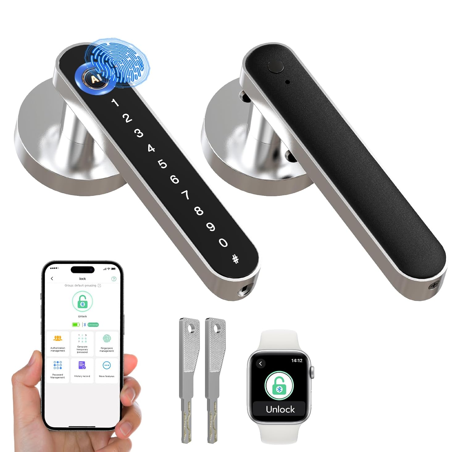 Anweller 5 in 1 Smart Door Lock Fingerprint Door Lock with Code APP Ke