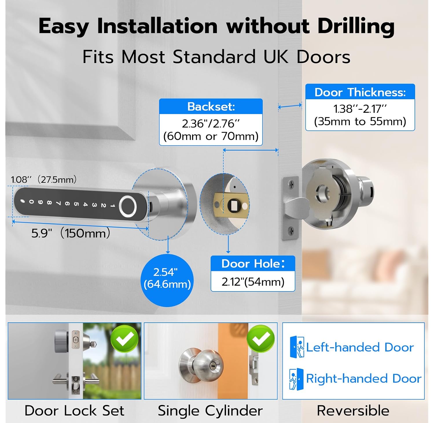 Anweller 5 in 1 Smart Door Lock Fingerprint Door Lock with Code APP Ke