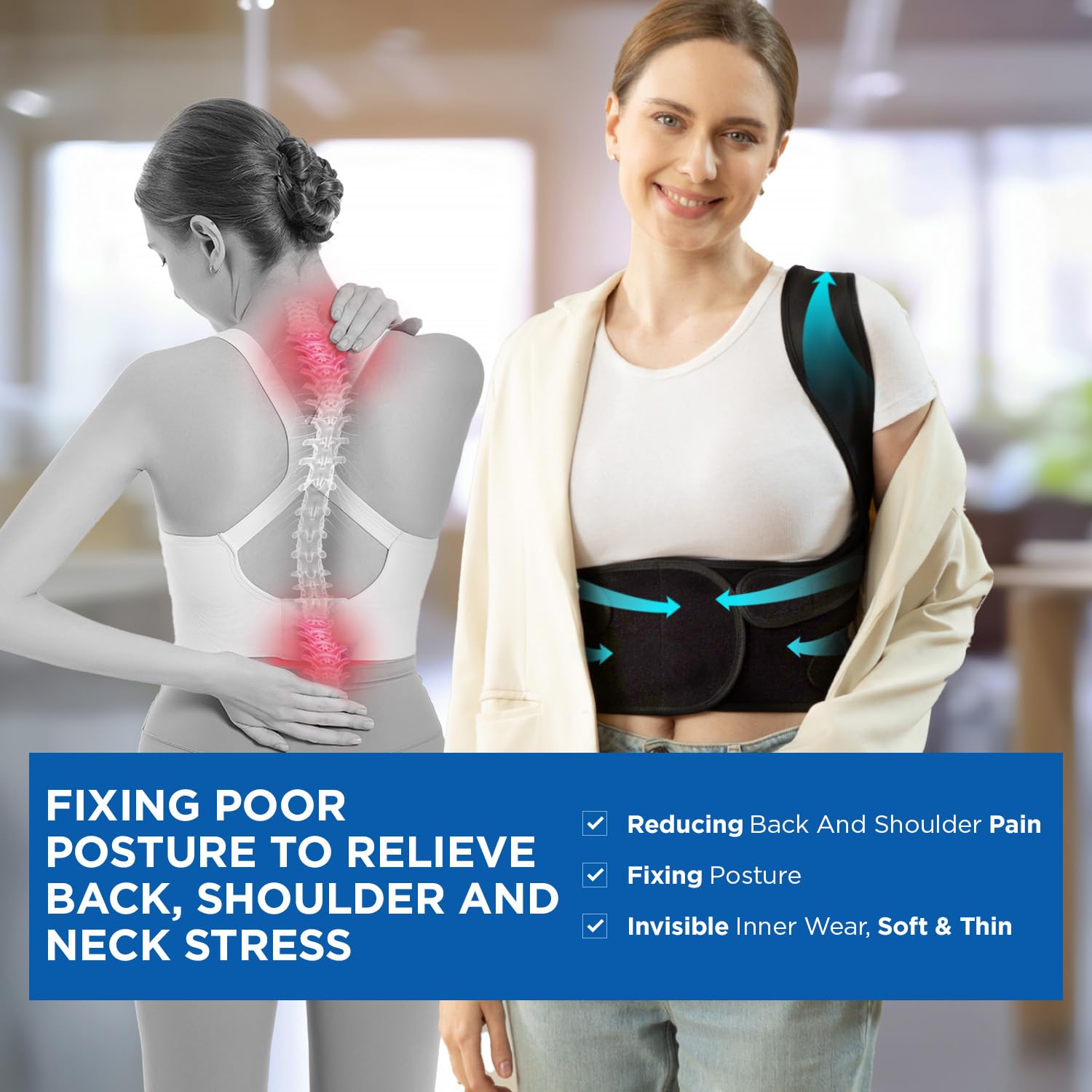 Vicorrect Posture Corrector for Women and Men Back Brace Support Sh