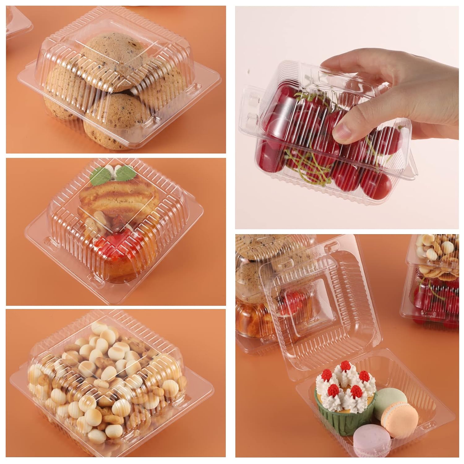 SUNNOW Cake Boxes 100 Clear PET Pastry Containers for