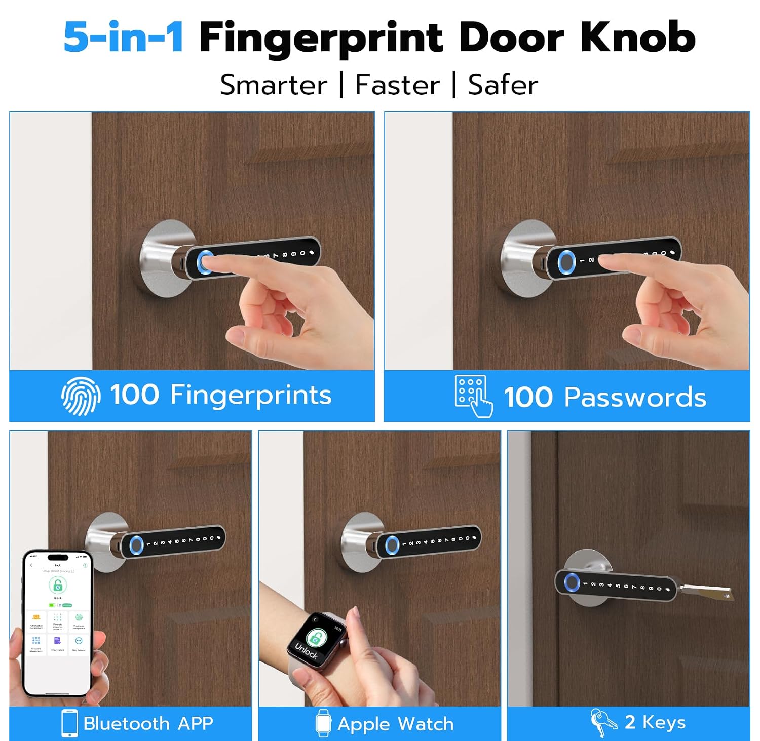 Anweller 5 in 1 Smart Door Lock Fingerprint Door Lock with Code APP Ke