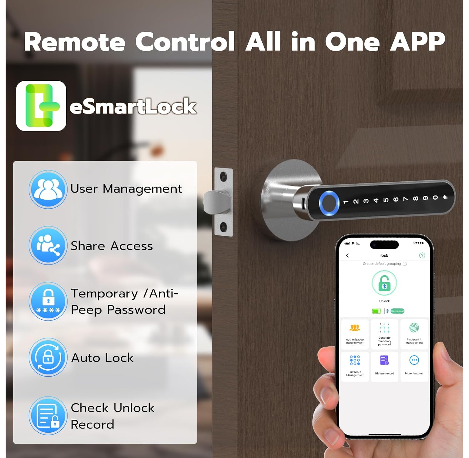 Anweller 5 in 1 Smart Door Lock Fingerprint Door Lock with Code APP Ke