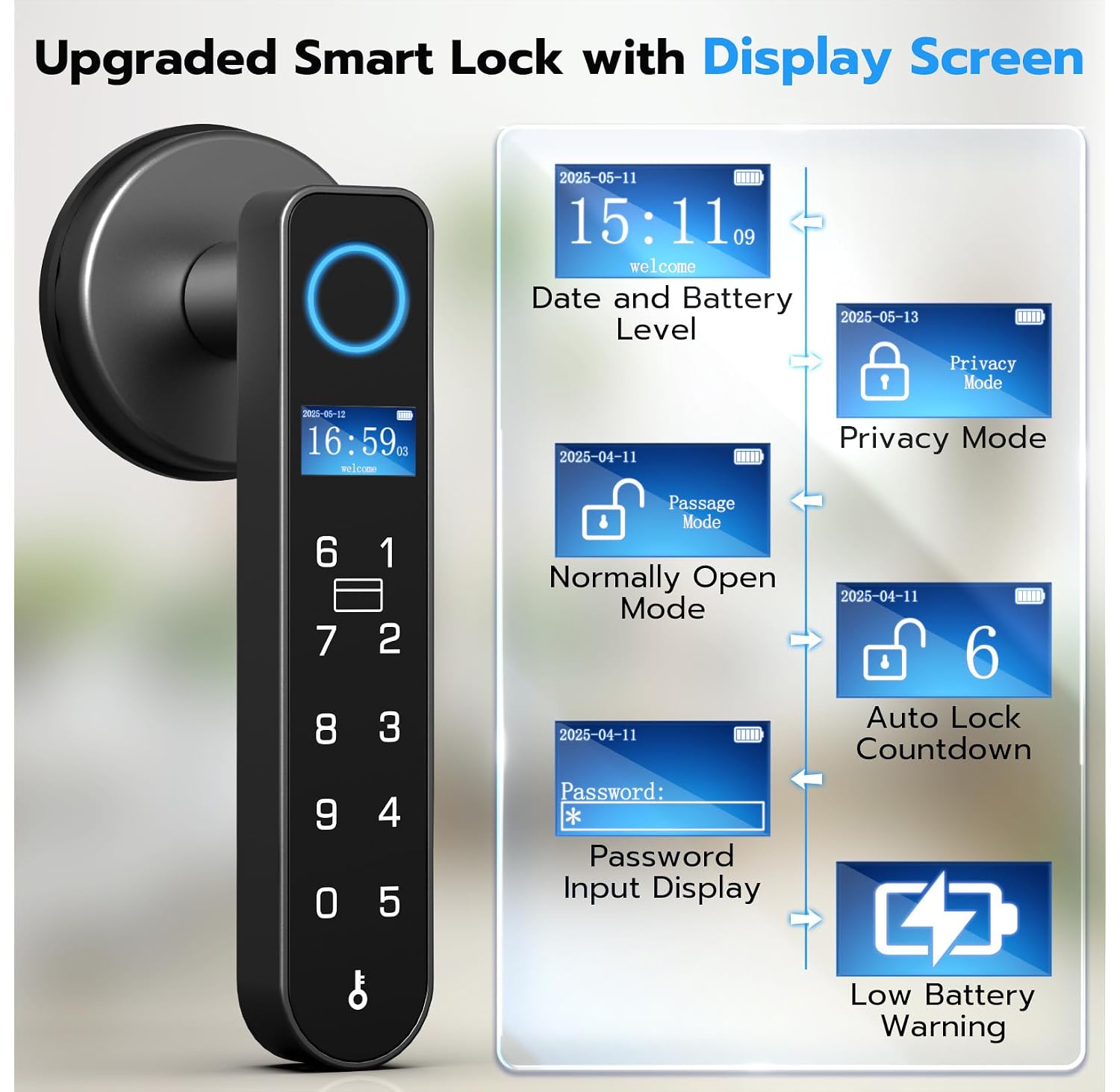 Anweller Smart Door Lock with Display Screen Biometric Fingerprint Do
