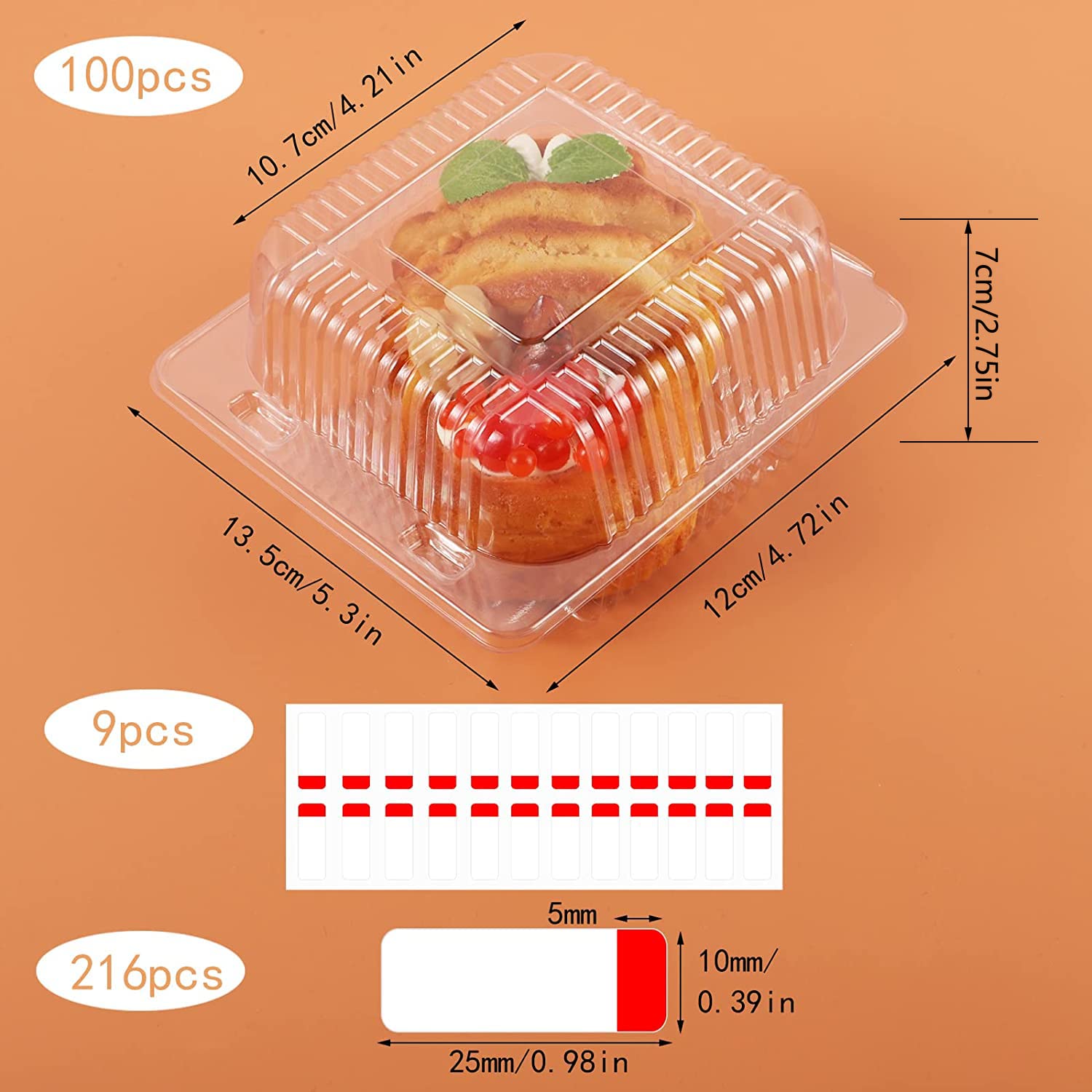 SUNNOW Cake Boxes 100 Clear PET Pastry Containers for