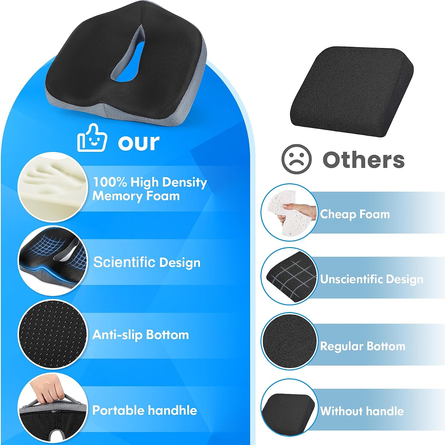 POOTACK Seat Cushion Memory Foam Office Chair Cushion Supportive Sea