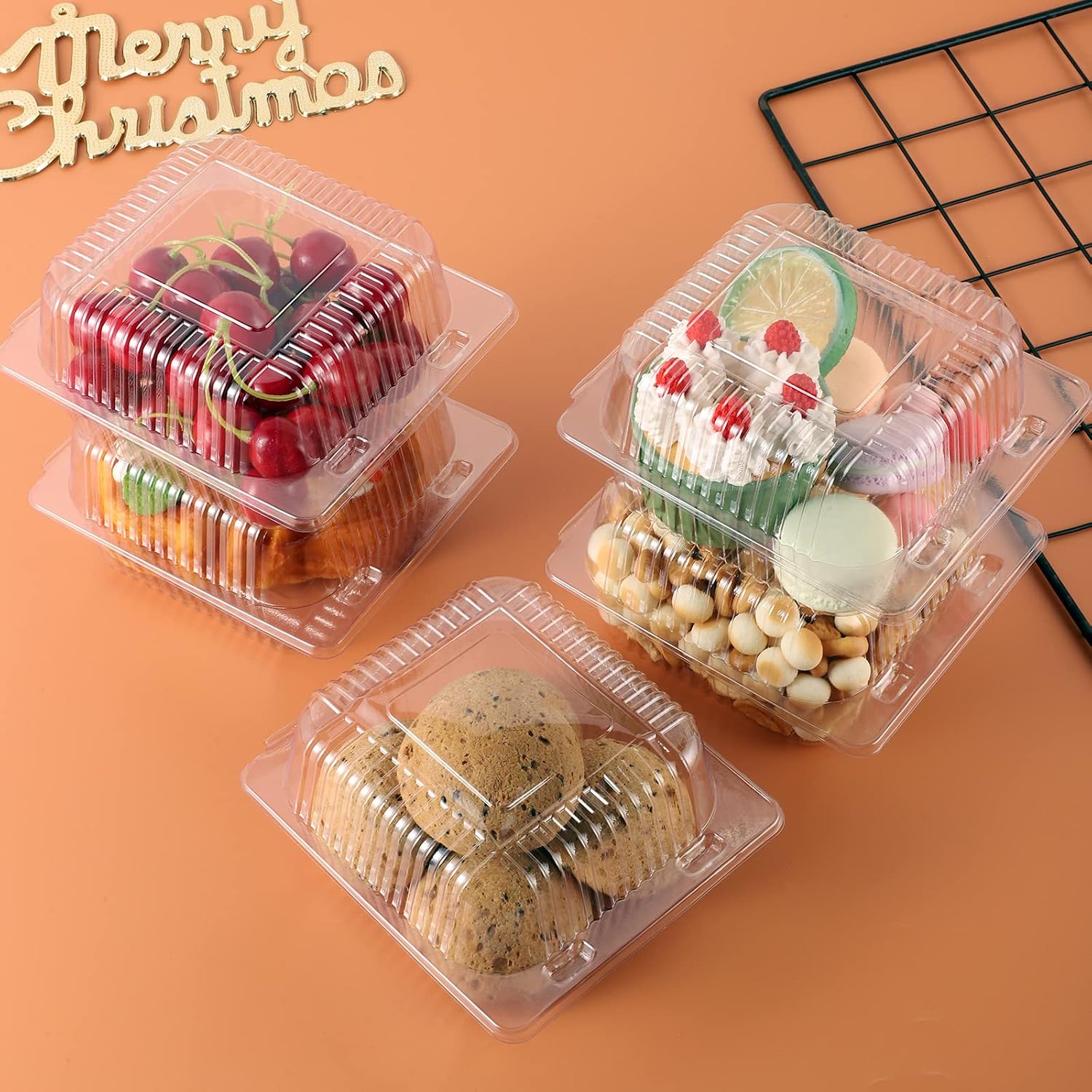 SUNNOW Cake Boxes 100 Clear PET Pastry Containers for