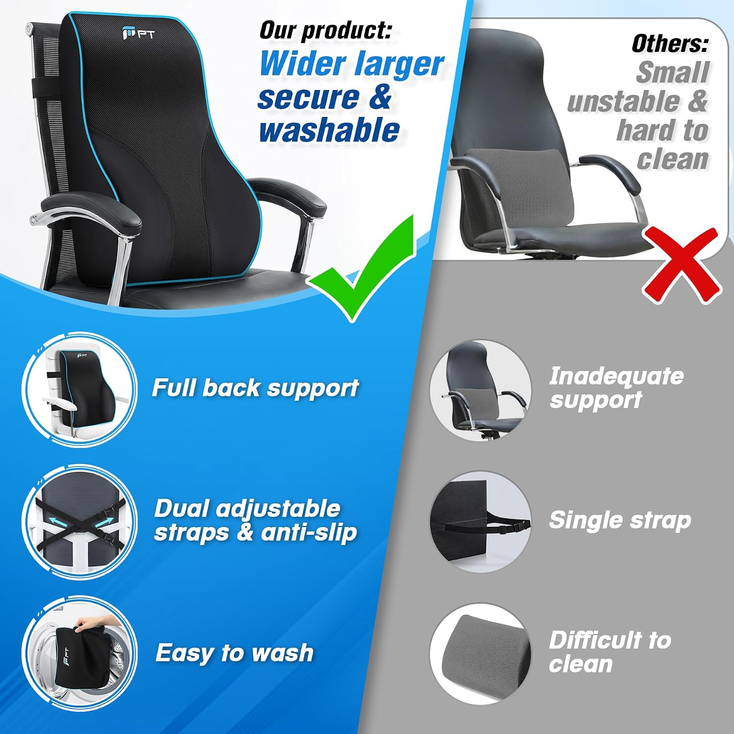 POOTACK Lumbar Support Cushion Memory Foam Back Support Cushion