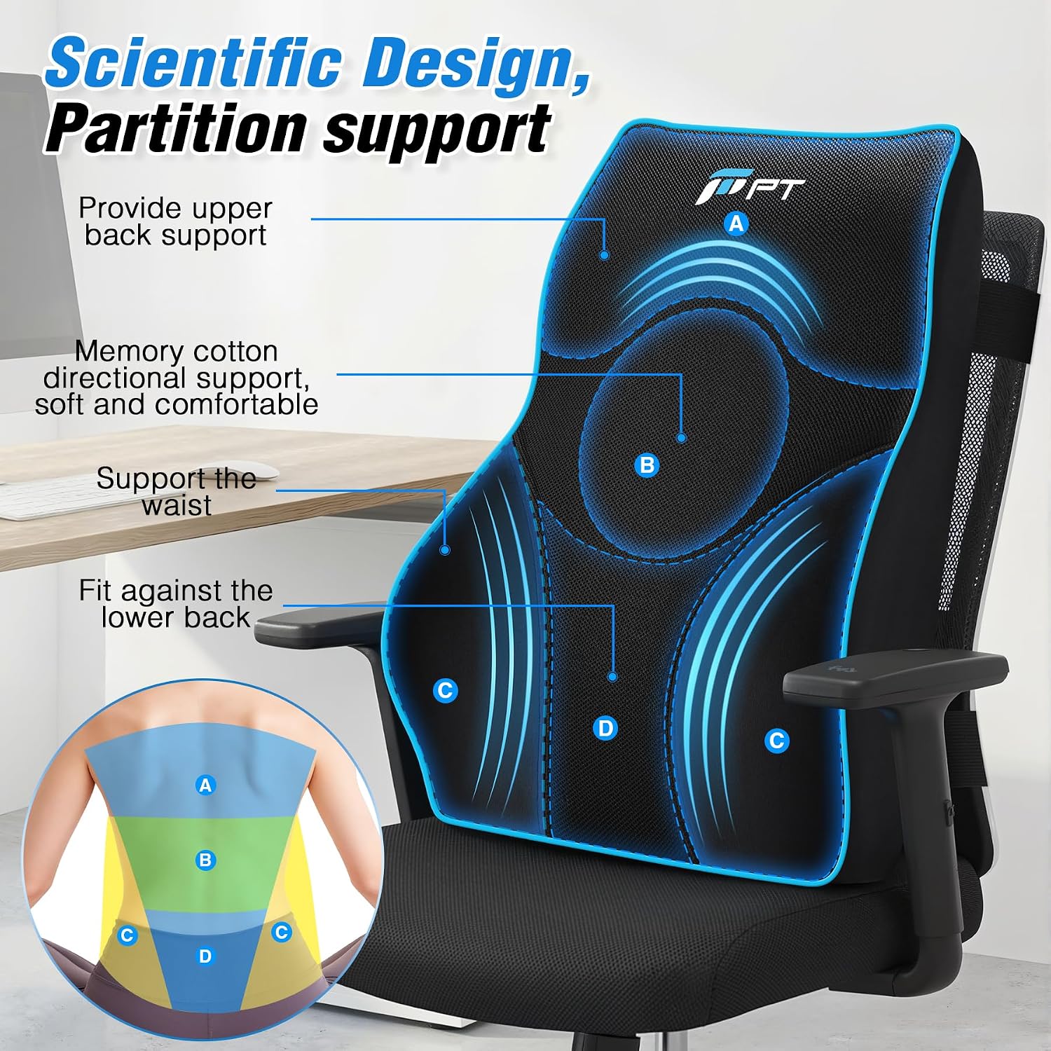 POOTACK Lumbar Support Cushion Memory Foam Back Support Cushion