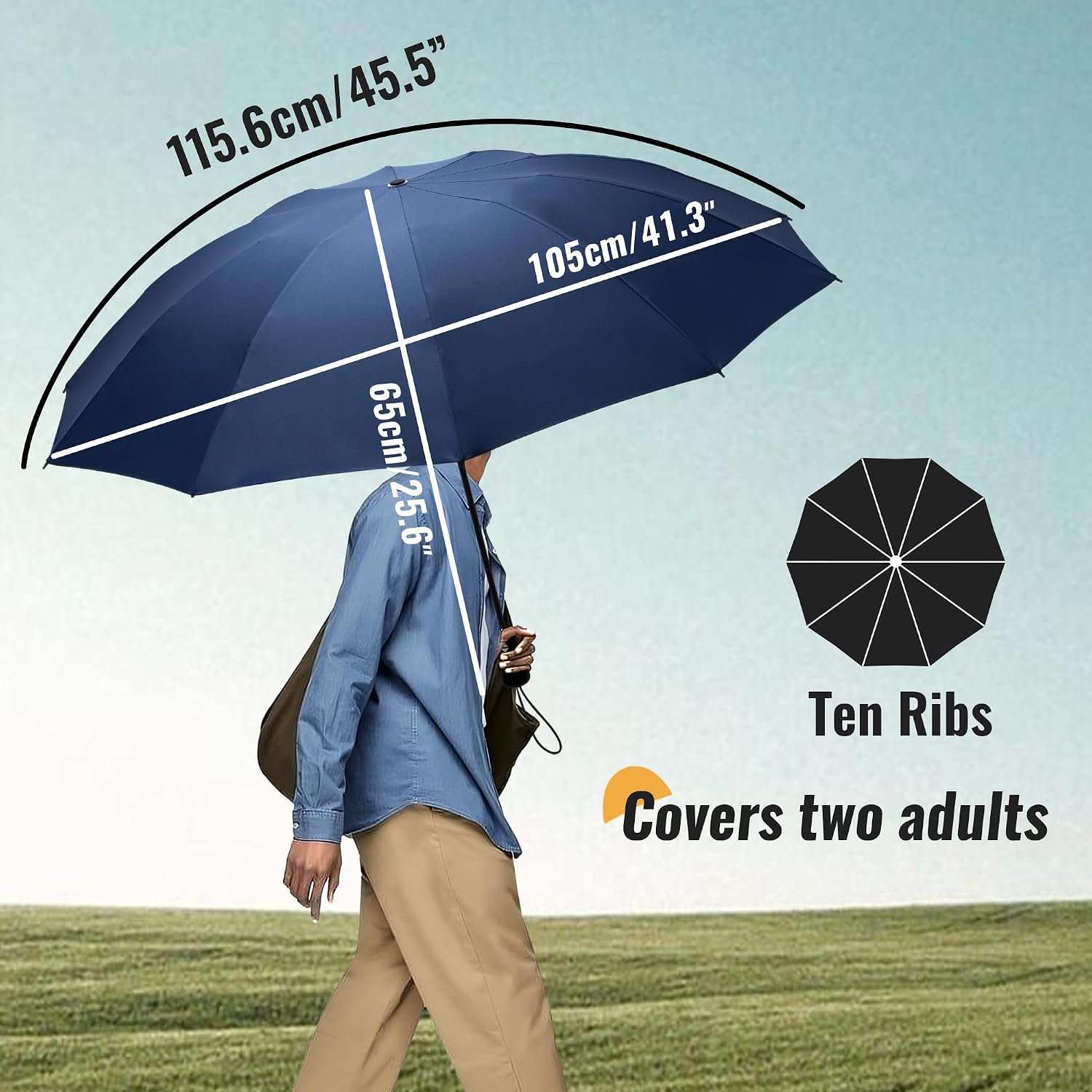 Chakipee Folding Umbrellas Blue Compact 45 5 canopy 10 ribs covers two adults