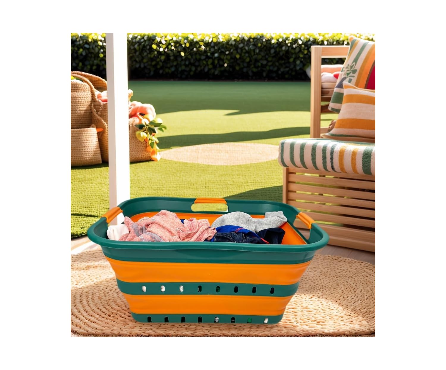 SAMMART 42L Collapsible Plastic Laundry Basket Foldable Pop Up Stora