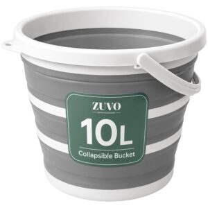 Zuvo Collapsible Bucket 10L Silicone Foldable Bucket White and Grey